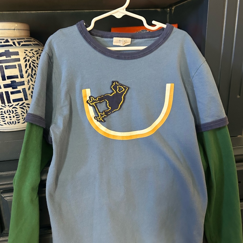 Mini Boden Green and Blue Long Sleeve Tee with Graphic Design